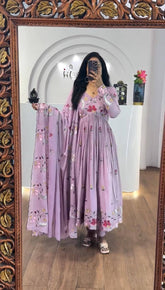 Lovely Lavender Georgette Thread Work Gown